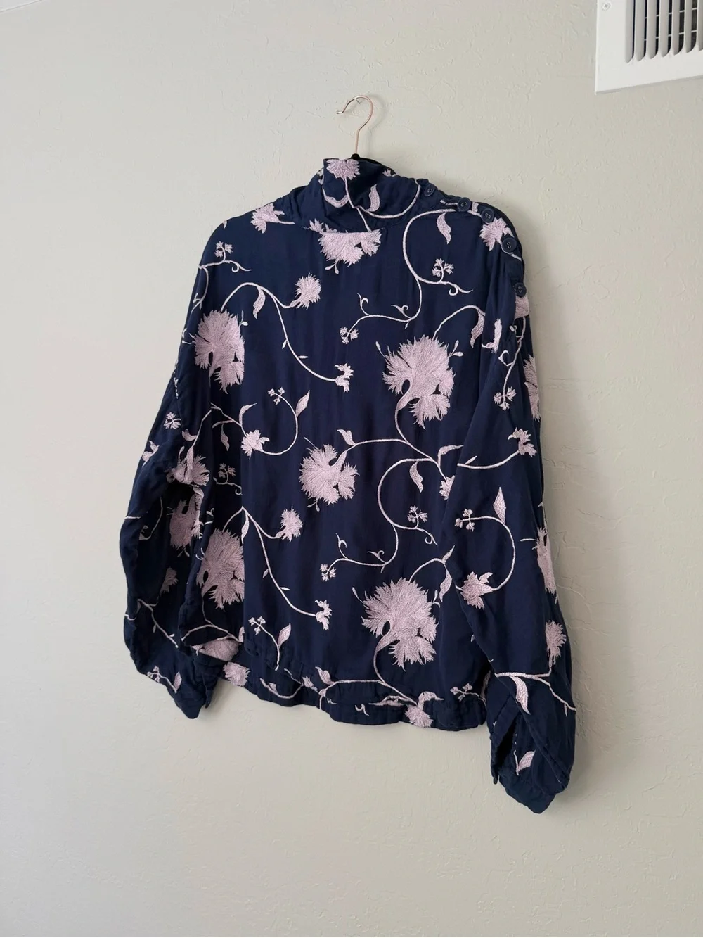 Free People Mirabella Embroidered Turtleneck Top Navy Pink Size Small